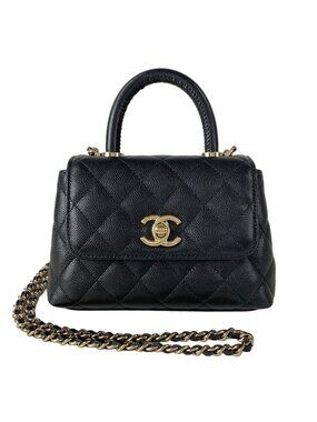 Chanel Shoulder Bag Quilted Chain Clutch Coco Handle Extra Mini Black
